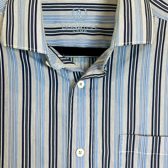Bugatchi Uomo Men’s Medium shaped fit striped blue white shirt button down cuff - Picture 3 of 7